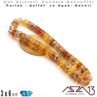 Çek Kristal Rondela Boncuk - 3x6 mm - Karışık Renk (Wheatbery) - 60 Adet