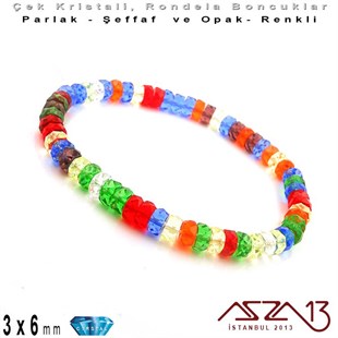 Çek Kristal Rondela Boncuk - 3x6 mm - Karışık Renk (Rainbow) - 60 Adet