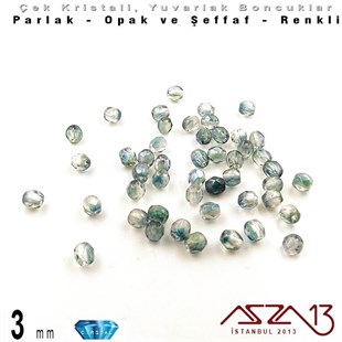 Çek Kristal Boncuk - Fire Polish - Yuvarlak - 3 mm - Indian Sapphire AB - 48 Adet