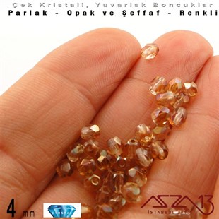 Çek Kristal Boncuk - Fire Polish - Yuvarlak - 4 mm - Light Topaz - 48 Adet