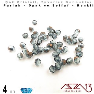 Çek Kristal Boncuk - Fire Polish - Yuvarlak - 4 mm - Indian Sapphire AB- 48 Adet