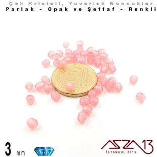Çek Kristal Boncuk - Fire Polish - Yuvarlak - 3 mm - Light Pink - 48 Adet