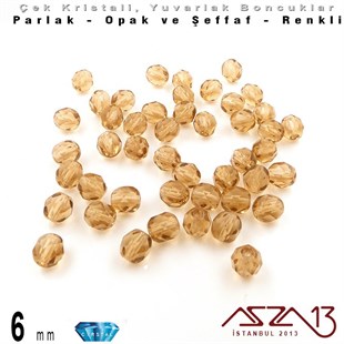 Çek Kristal Boncuk - Fire Polish - Yuvarlak - 6 mm - Topaz - 36 Adet