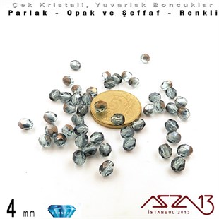 Çek Kristal Boncuk - Fire Polish - Yuvarlak - 4 mm - Indian Sapphire AB- 48 Adet