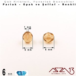 Çek Kristal Boncuk - Fire Polish - Yuvarlak - 6 mm - Topaz - 36 Adet