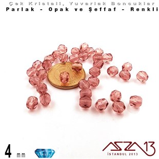 Çek Kristal Boncuk - Fire Polish - Yuvarlak - 4 mm - Light Amethyst - 48 Adet