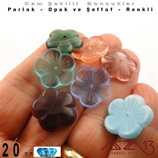 Çek Kristal Çiçek Boncuk - 20 mm - Şeffaf Karışık Renk - 6 Adet