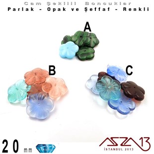 Çek Kristal Çiçek Boncuk - 20 mm - Şeffaf Karışık Renk - 6 Adet