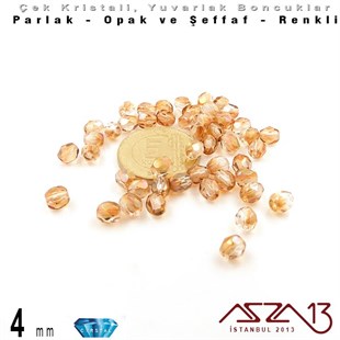 Çek Kristal Boncuk - Fire Polish - Yuvarlak - 4 mm - Light Topaz - 48 Adet