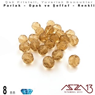 Çek Kristal Boncuk - Fire Polish - Yuvarlak - 8 mm - Topaz - 24 Adet