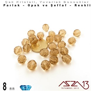 Çek Kristal Boncuk - Fire Polish - Yuvarlak - 8 mm - Topaz - 24 Adet