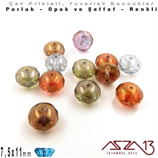 Çek Kristal Donut Yuvarlak Boncuk - 7,5x11,0 mm - Karışık Renk AB - 12 Adet