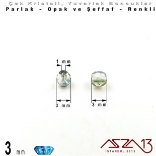Çek Kristal Boncuk - Fire Polish - Yuvarlak - 3 mm - Indian Sapphire AB - 48 Adet