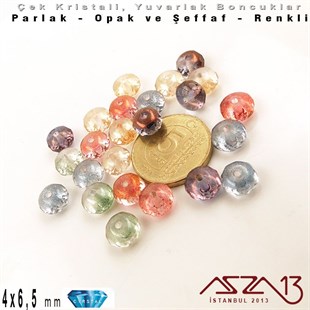 Çek Kristal Donut Yuvarlak Boncuk - 4,0x6,5 mm - Karışık Renk AB - 24 Adet
