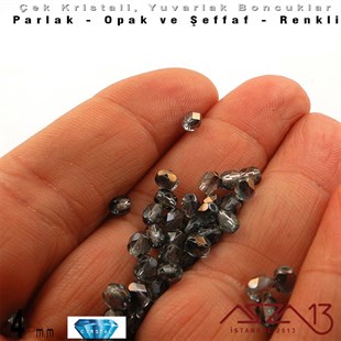 Çek Kristal Boncuk - Fire Polish - Yuvarlak - 4 mm - Indian Sapphire AB- 48 Adet