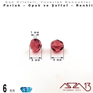 Çek Kristal Boncuk - Fire Polish - Yuvarlak - 6 mm - Amethyst - 36 Adet