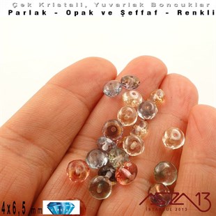 Çek Kristal Donut Yuvarlak Boncuk - 4,0x6,5 mm - Karışık Renk AB - 24 Adet