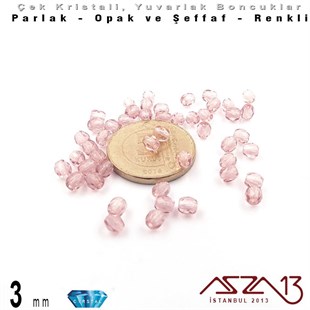Çek Kristal Boncuk - Fire Polish - Yuvarlak - 3 mm - Light Violet - 48 Adet