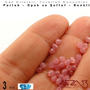 Çek Kristal Boncuk - Fire Polish - Yuvarlak - 3 mm - Light Pink - 48 Adet