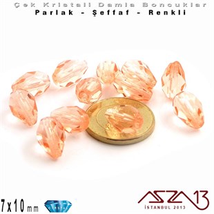 Çek Kristal, Damla Boncuk - 10x7 mm - Rose - 12 Adet