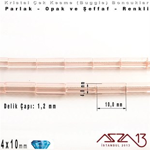 Çek Kristal, Beşgen Çubuk Boncuk - 4x10 mm - Karışık Renk (Pink) - 25 Adet