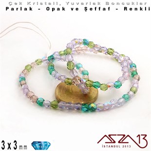 Çek Kristal Yuvarlak Boncuk - 3 mm - Karışık Renk (Lavendergarden) - 100 Adet