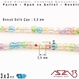 Çek Kristal Yuvarlak Boncuk - 3 mm - Karışık Renk (Springflower) - 100 Adet