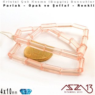 Çek Kristal, Beşgen Çubuk Boncuk - 4x10 mm - Karışık Renk (Pink) - 25 Adet