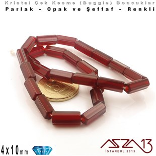 Çek Kristal, Beşgen Çubuk Boncuk - 4x10 mm - Karışık Renk (Garnet) - 25 Adet