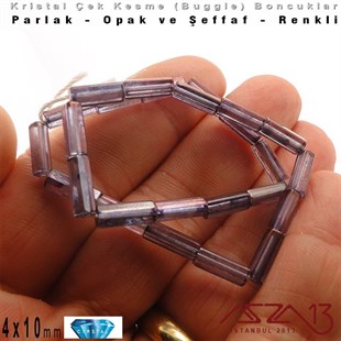 Çek Kristal, Beşgen Çubuk Boncuk - 4x10 mm - Karışık Renk (Lumiamethyst) - 25 Adet