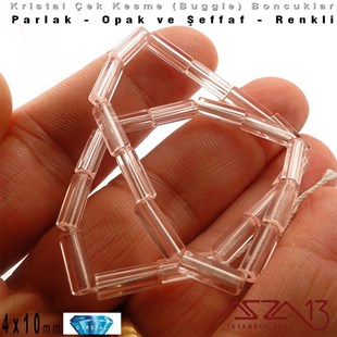 Çek Kristal, Beşgen Çubuk Boncuk - 4x10 mm - Karışık Renk (Pink) - 25 Adet