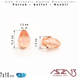 Çek Kristal, Damla Boncuk - 10x7 mm - Rose - 12 Adet