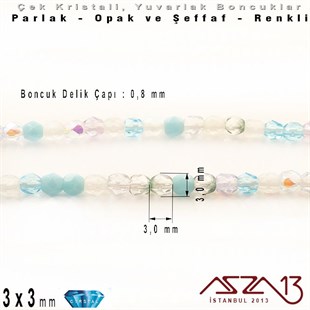 Çek Kristal Yuvarlak Boncuk - 3 mm - Karışık Renk (Serenity) - 100 Adet