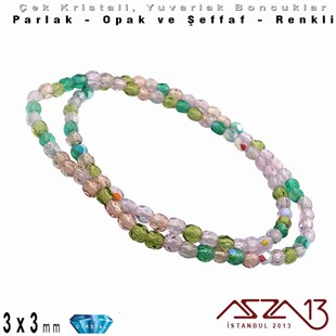 Çek Kristal Yuvarlak Boncuk - 3 mm - Karışık Renk (Lavendergarden) - 100 Adet