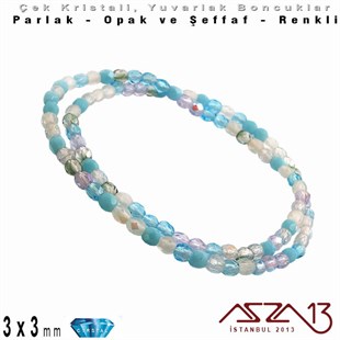 Çek Kristal Yuvarlak Boncuk - 3 mm - Karışık Renk (Serenity) - 100 Adet