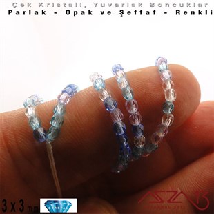 Çek Kristal Yuvarlak Boncuk - 3 mm - Karışık Renk (Caribeanblue) - 100 Adet