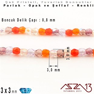 Çek Kristal Yuvarlak Boncuk - 3 mm - Karışık Renk (Melonbery) - 100 Adet