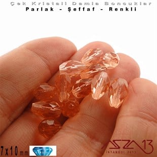 Çek Kristal, Damla Boncuk - 10x7 mm - Rose - 12 Adet