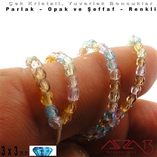 Çek Kristal Yuvarlak Boncuk - 3 mm - Karışık Renk (Praire) - 100 Adet