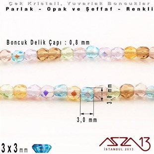 Çek Kristal Yuvarlak Boncuk - 3 mm - Karışık Renk (Praire) - 100 Adet