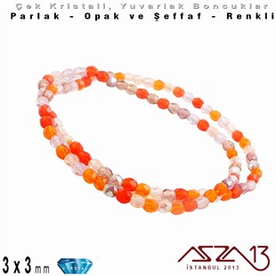 Çek Kristal Yuvarlak Boncuk - 3 mm - Karışık Renk (Melonbery) - 100 Adet