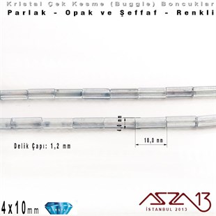 Çek Kristal, Beşgen Çubuk Boncuk - 4x10 mm - Karışık Renk (Crystalblue) - 25 Adet