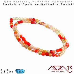 Çek Kristal Yuvarlak Boncuk - 3 mm - Karışık Renk (Tango) - 100 Adet