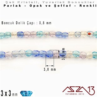 Çek Kristal Yuvarlak Boncuk - 3 mm - Karışık Renk (Caribeanblue) - 100 Adet
