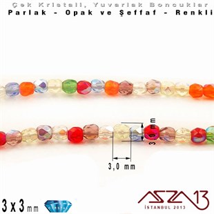 Çek Kristal Yuvarlak Boncuk - 3 mm - Karışık Renk (Rainbow AB) - 100 Adet