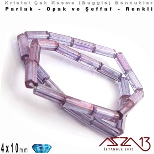 Çek Kristal, Beşgen Çubuk Boncuk - 4x10 mm - Karışık Renk (Lumiamethyst) - 25 Adet