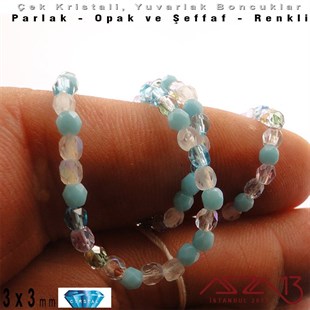 Çek Kristal Yuvarlak Boncuk - 3 mm - Karışık Renk (Serenity) - 100 Adet