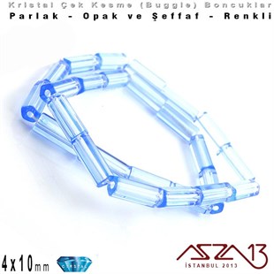 Çek Kristal, Beşgen Çubuk Boncuk - 4x10 mm - Karışık Renk (Light Sapphire) - 25 Adet