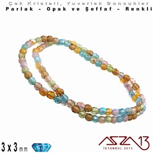 Çek Kristal Yuvarlak Boncuk - 3 mm - Karışık Renk (Praire) - 100 Adet