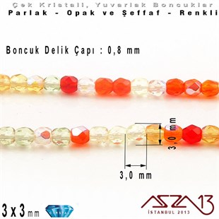 Çek Kristal Yuvarlak Boncuk - 3 mm - Karışık Renk (Tango) - 100 Adet